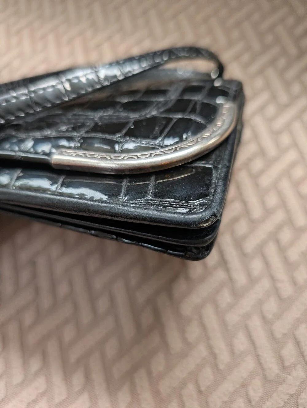 Brighton Black Patent Leather Crocodile Embossed Wallet Crossbody